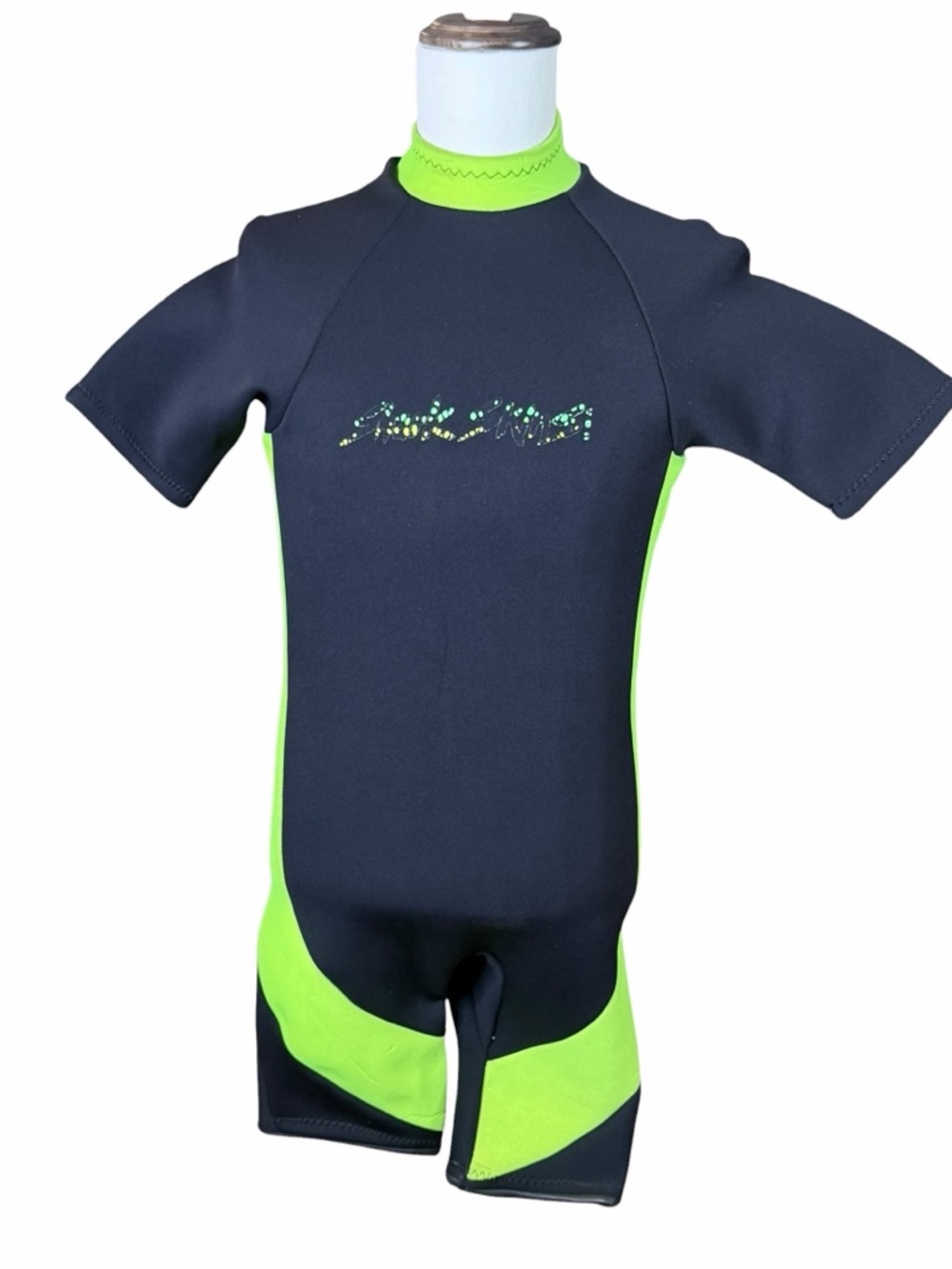 Sharkskin Black & Lime Green Script Logo Short Sleeve Shorts Wetsuit - Large